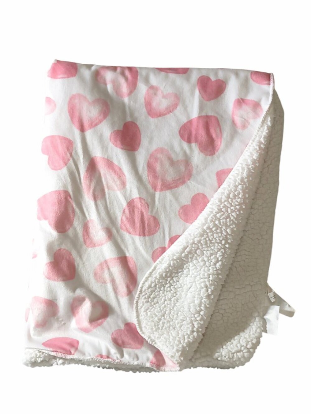 S.L. Home Fashions Pink Hearts White Sherpa Lovey Security Blanket 29" X 38"